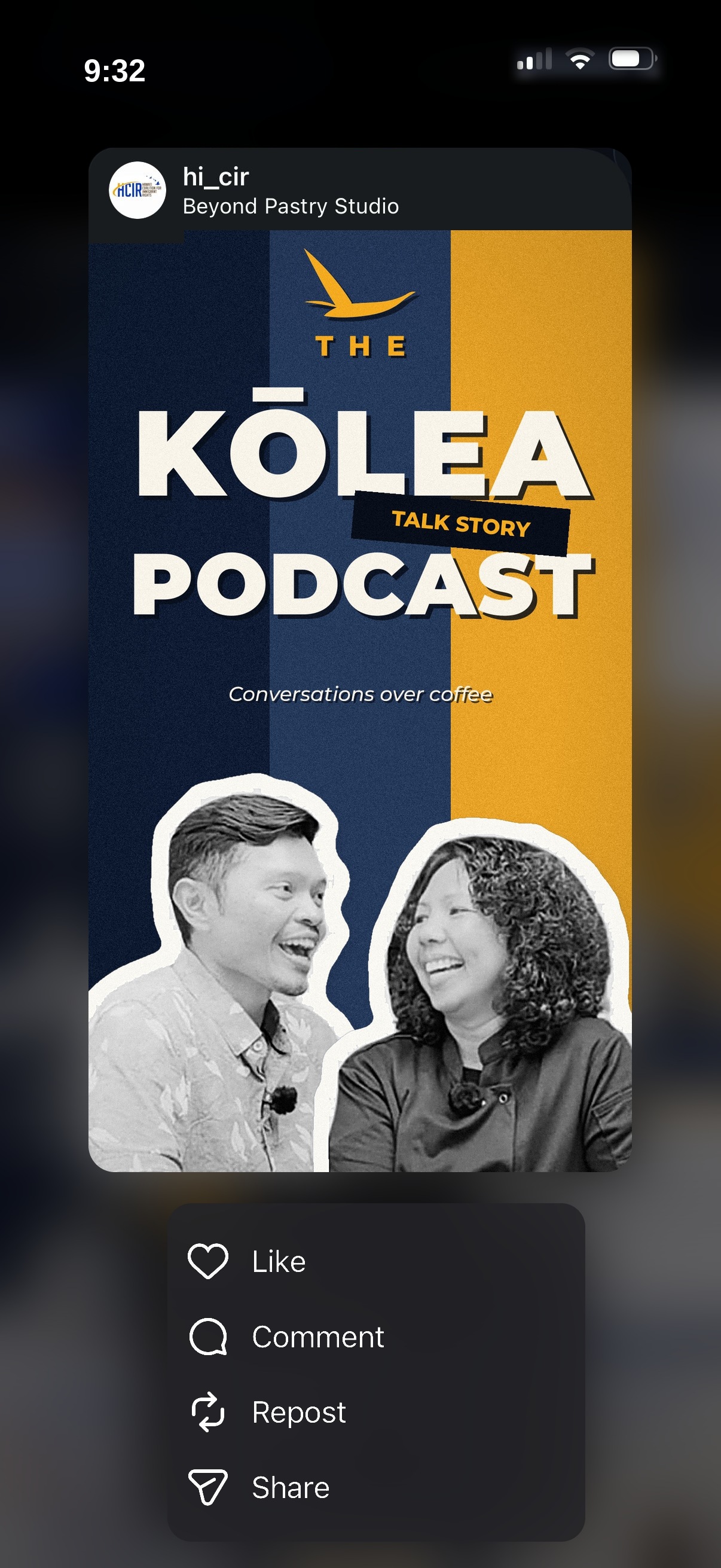 The Kōlea Podcast cover as an Instagram reel